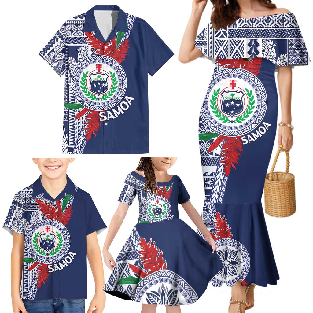 Samoa Rugby Personalized Family Matching Mermaid Dress and Hawaiian Shirt Toa Samoa Myriad Siapo