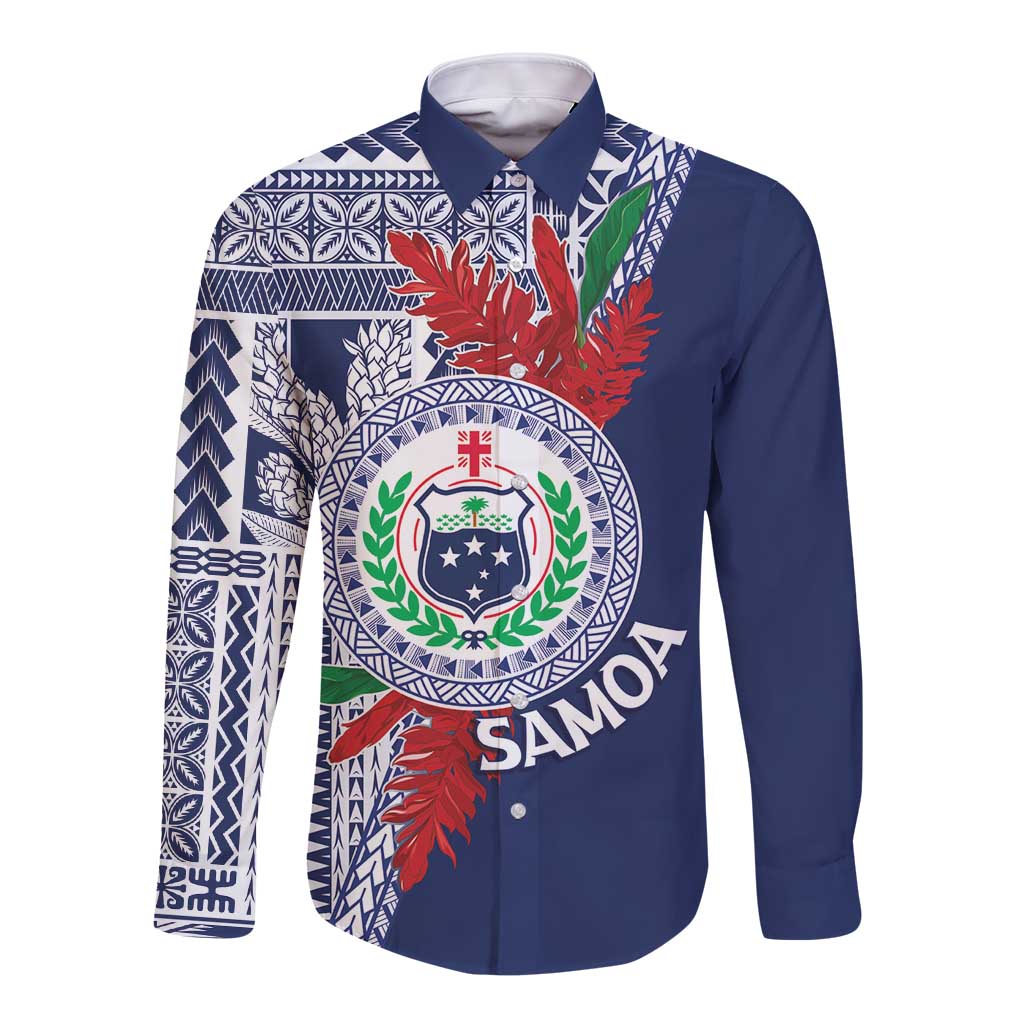 Samoa Rugby Personalized Long Sleeve Button Shirt Toa Samoa Myriad Siapo