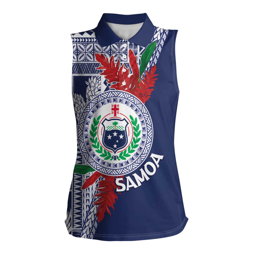 Samoa Rugby Personalized Women Sleeveless Polo Shirt Toa Samoa Myriad Siapo