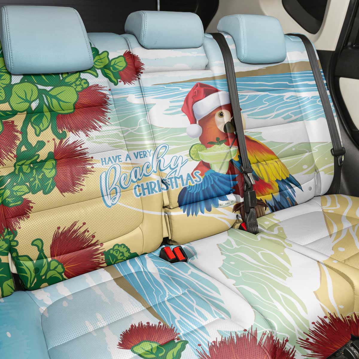 Have A Very Beach Christmas Back Car Seat Cover Parrot By Lehua Flower - Polynesian Pride