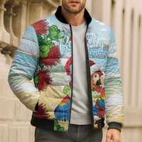 Have A Very Beach Christmas Bomber Puffer Jacket Parrot By Lehua Flower LT7 - Polynesian Pride