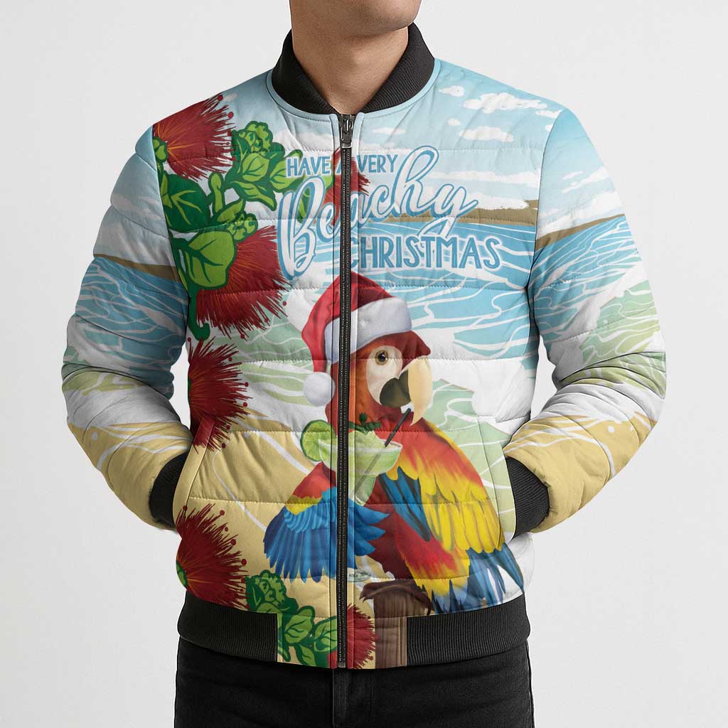 Have A Very Beach Christmas Bomber Puffer Jacket Parrot By Lehua Flower LT7 - Polynesian Pride
