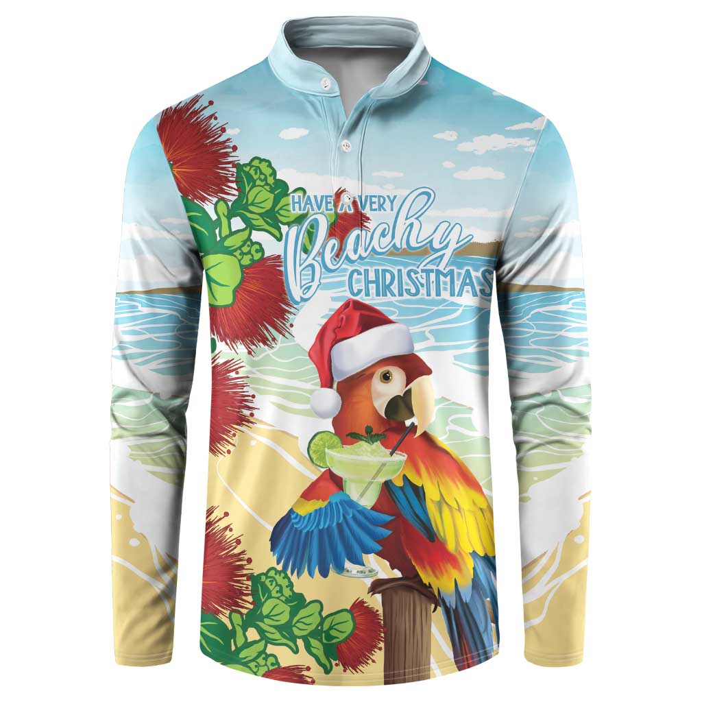 Have A Very Beach Christmas Button Sweatshirt Parrot By Lehua Flower LT7 Art - Polynesian Pride
