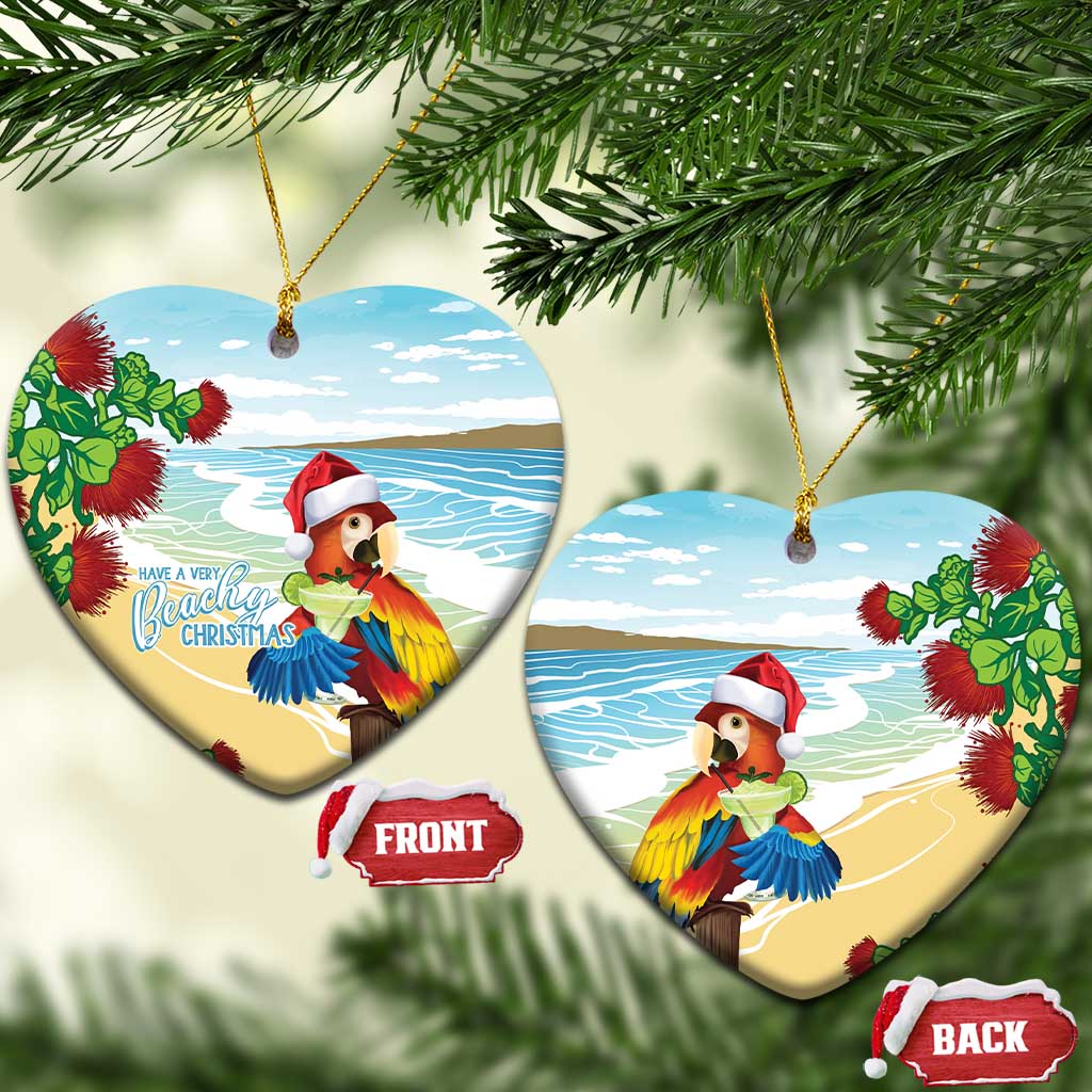 Have A Very Beach Christmas Ceramic Ornament Parrot By Lehua Flower LT7 Heart Art - Polynesian Pride