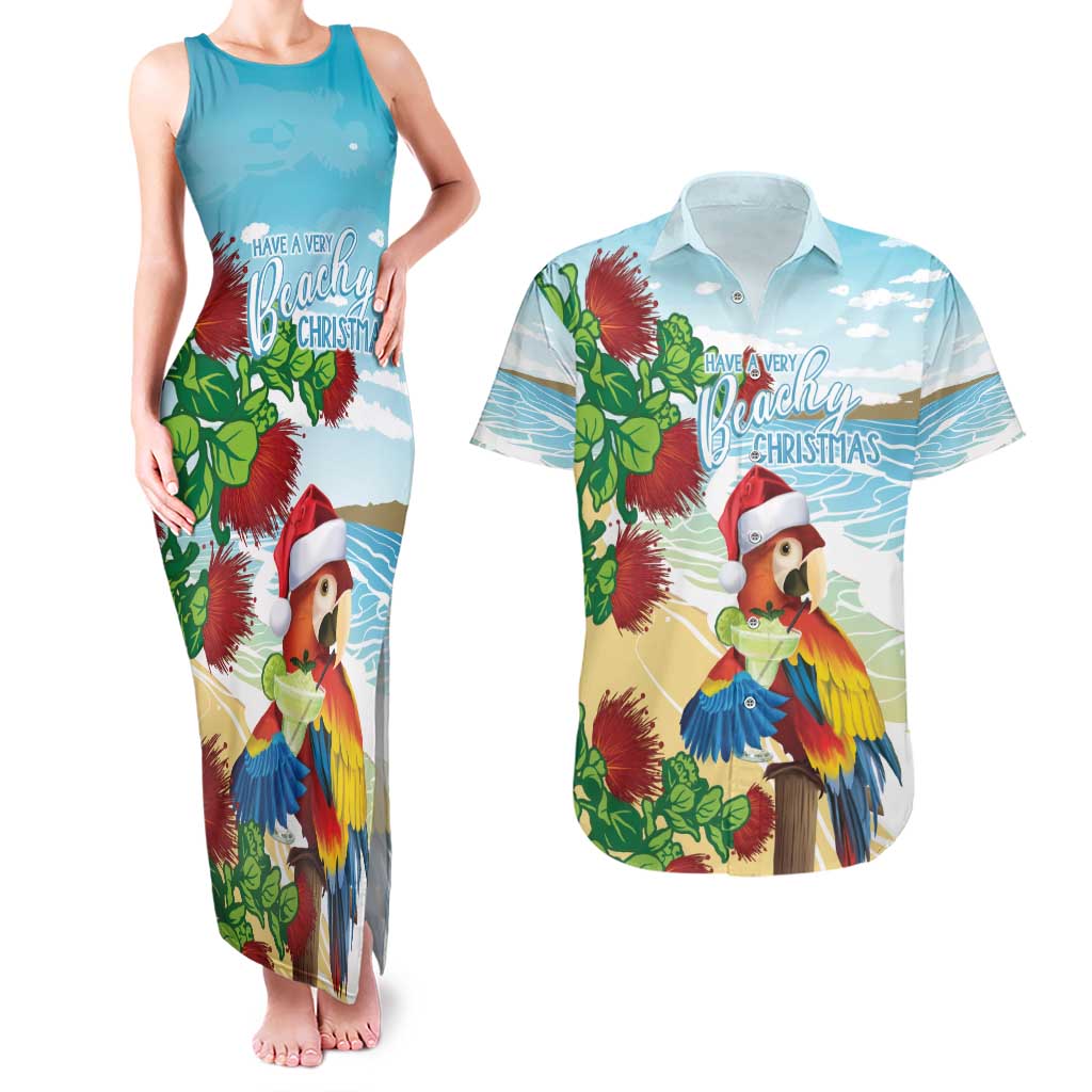 Have A Very Beach Christmas Couples Matching Tank Maxi Dress and Hawaiian Shirt Parrot By Lehua Flower LT7 Art - Polynesian Pride
