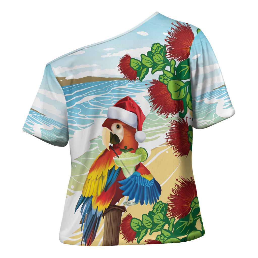 Have A Very Beach Christmas Cross Shoulder Shirt Parrot By Lehua Flower LT7 - Polynesian Pride