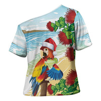 Have A Very Beach Christmas Cross Shoulder Shirt Parrot By Lehua Flower LT7 - Polynesian Pride