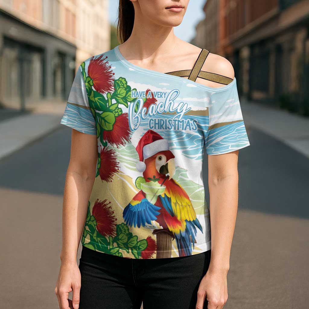 Have A Very Beach Christmas Cross Shoulder Shirt Parrot By Lehua Flower LT7 - Polynesian Pride