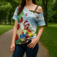 Have A Very Beach Christmas Cross Shoulder Shirt Parrot By Lehua Flower LT7 - Polynesian Pride