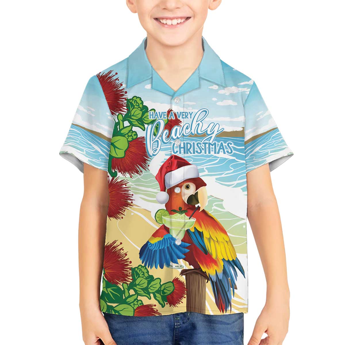 Have A Very Beach Christmas Family Matching Off The Shoulder Long Sleeve Dress and Hawaiian Shirt Parrot By Lehua Flower - Polynesian Pride