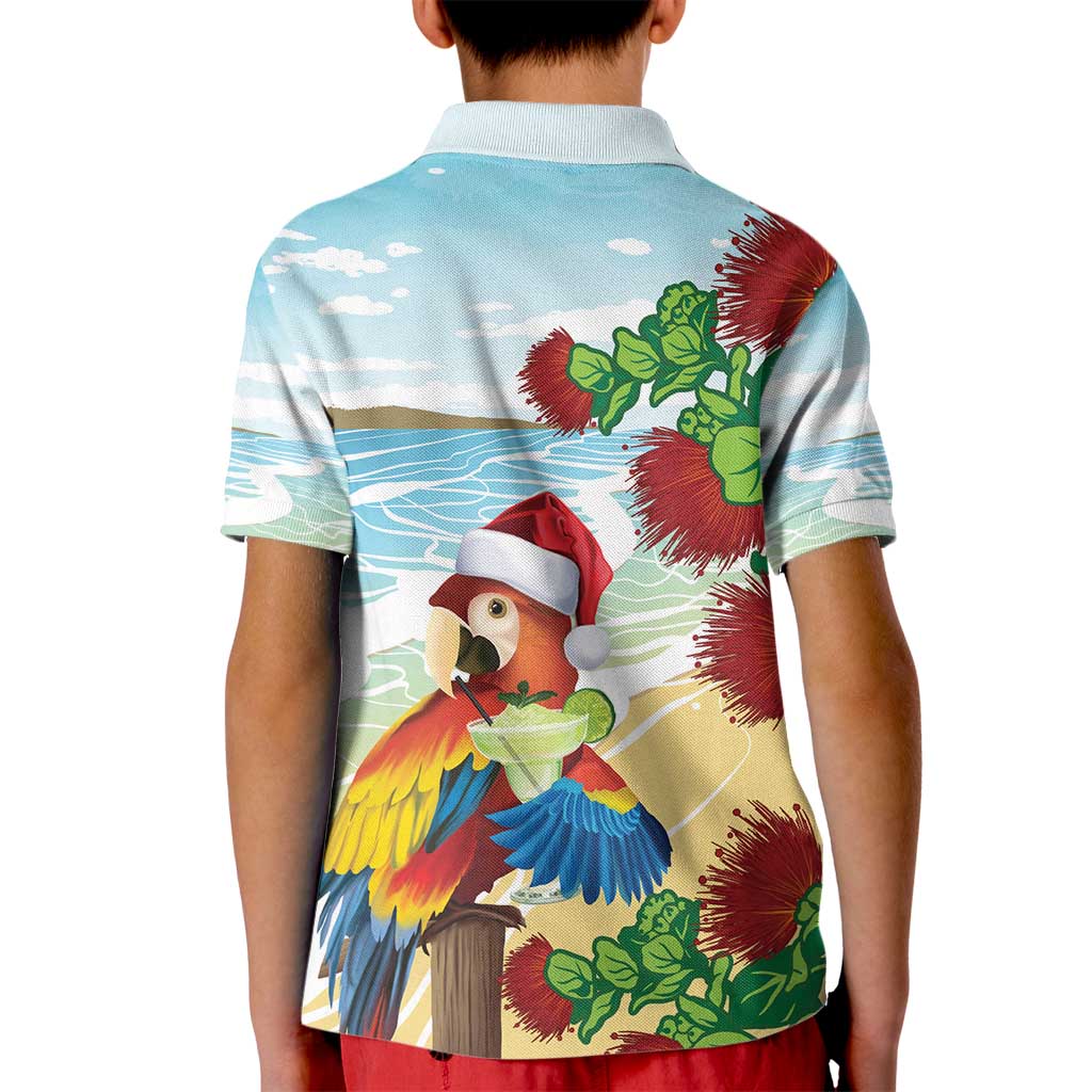 Have A Very Beach Christmas Kid Polo Shirt Parrot By Lehua Flower - Polynesian Pride