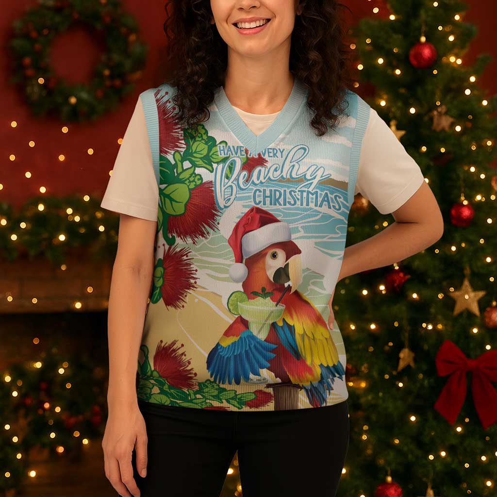 Have A Very Beach Christmas Knitted V-Neck Vest Parrot By Lehua Flower - Polynesian Pride