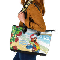 Have A Very Beach Christmas Leather Tote Bag Parrot By Lehua Flower - Polynesian Pride