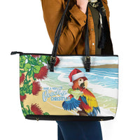 Have A Very Beach Christmas Leather Tote Bag Parrot By Lehua Flower - Polynesian Pride