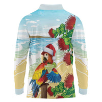 Have A Very Beach Christmas Long Sleeve Polo Shirt Parrot By Lehua Flower LT7 - Polynesian Pride