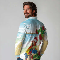 Have A Very Beach Christmas Long Sleeve Polo Shirt Parrot By Lehua Flower LT7 - Polynesian Pride
