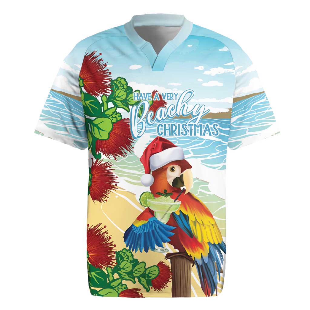 Have A Very Beach Christmas Rugby Jersey Parrot By Lehua Flower LT7 Art - Polynesian Pride