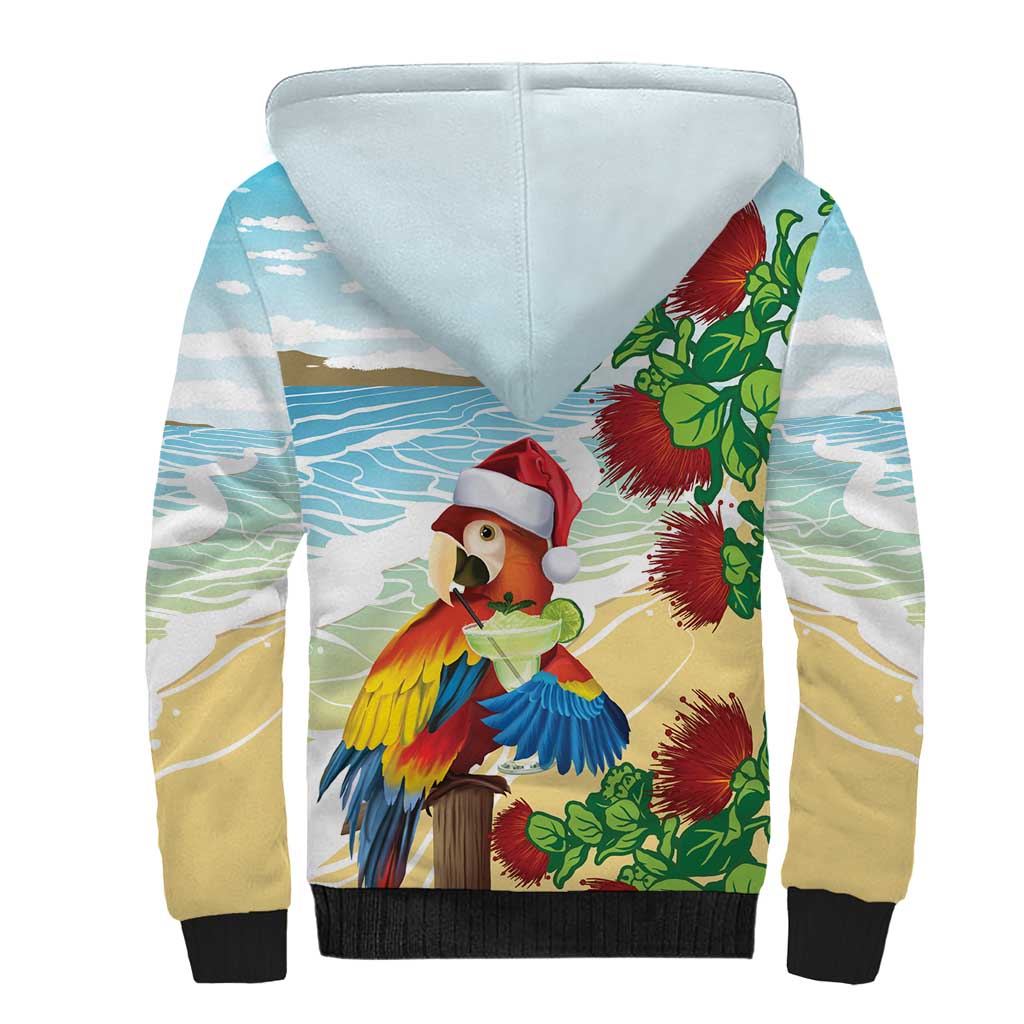 Have A Very Beach Christmas Sherpa Hoodie Parrot By Lehua Flower LT7 - Polynesian Pride
