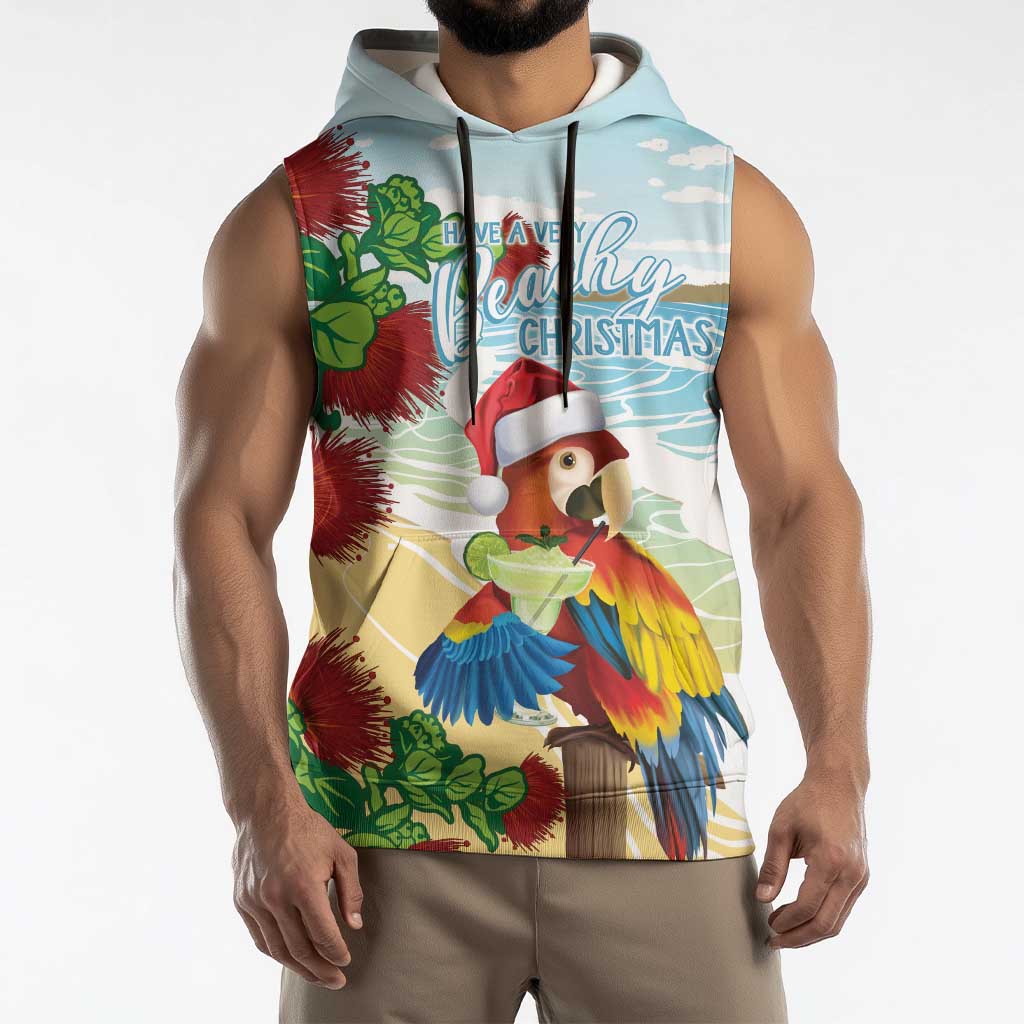 Have A Very Beach Christmas Sleeveless Hoodie Parrot By Lehua Flower LT7 - Polynesian Pride