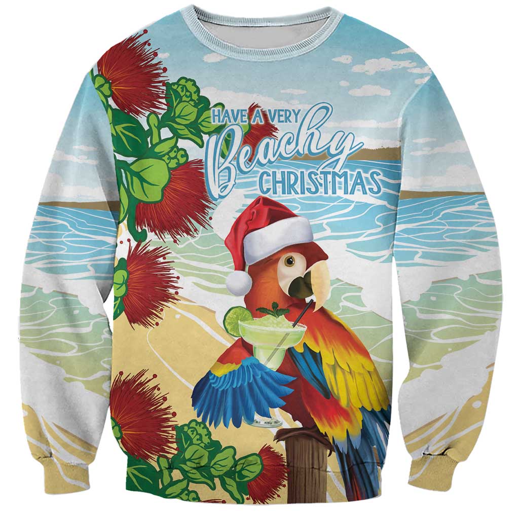 Have A Very Beach Christmas Sweatshirt Parrot By Lehua Flower LT7 Unisex Art - Polynesian Pride