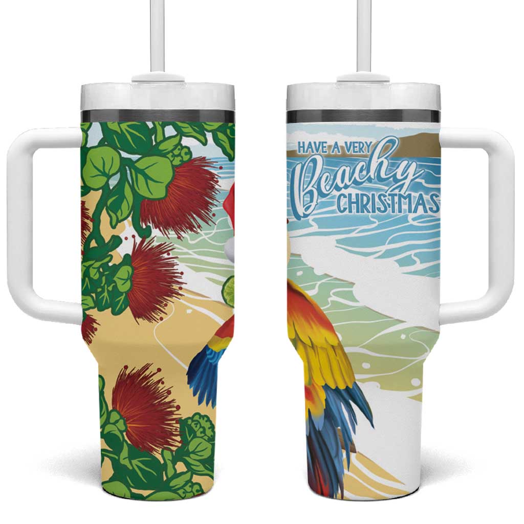 Have A Very Beach Christmas Tumbler With Handle Parrot By Lehua Flower - Polynesian Pride