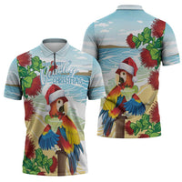 Have A Very Beach Christmas Zipper Polo Shirt Parrot By Lehua Flower LT7 - Polynesian Pride