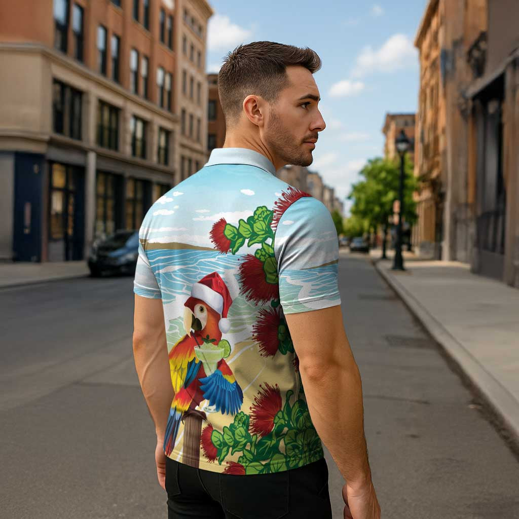 Have A Very Beach Christmas Zipper Polo Shirt Parrot By Lehua Flower LT7 - Polynesian Pride