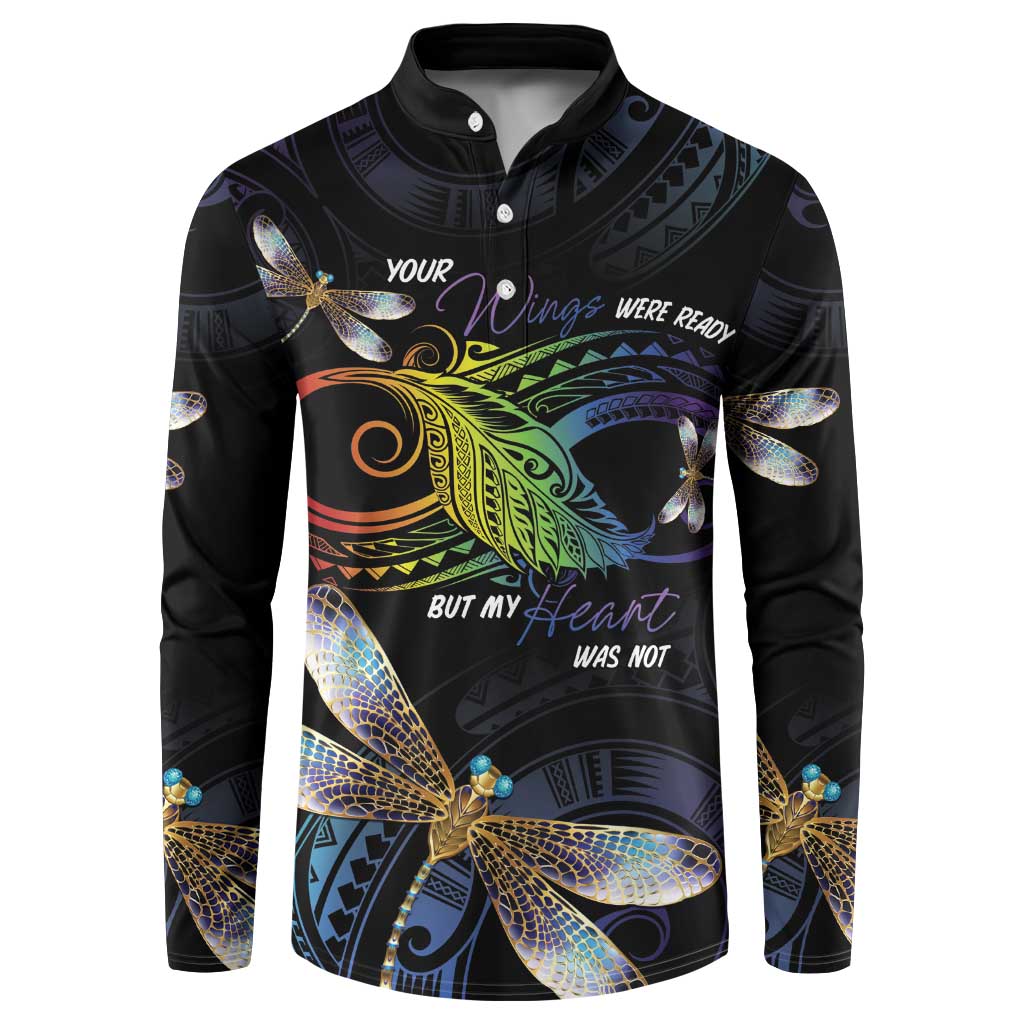 Personalised Polynesian Memorial Button Sweatshirt Your Wings Were Ready But My Heart Was Not LT7 Black - Polynesian Pride