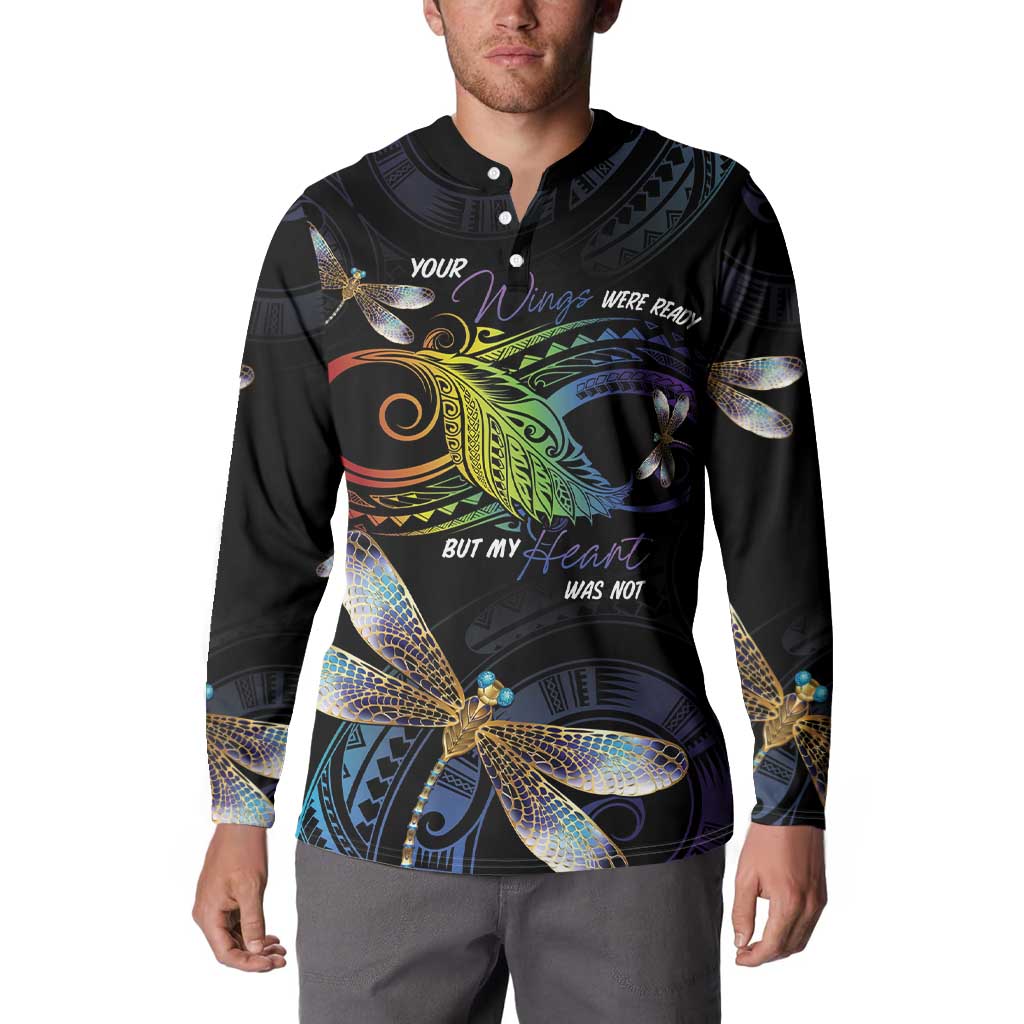 Personalised Polynesian Memorial Button Sweatshirt Your Wings Were Ready But My Heart Was Not LT7 - Polynesian Pride