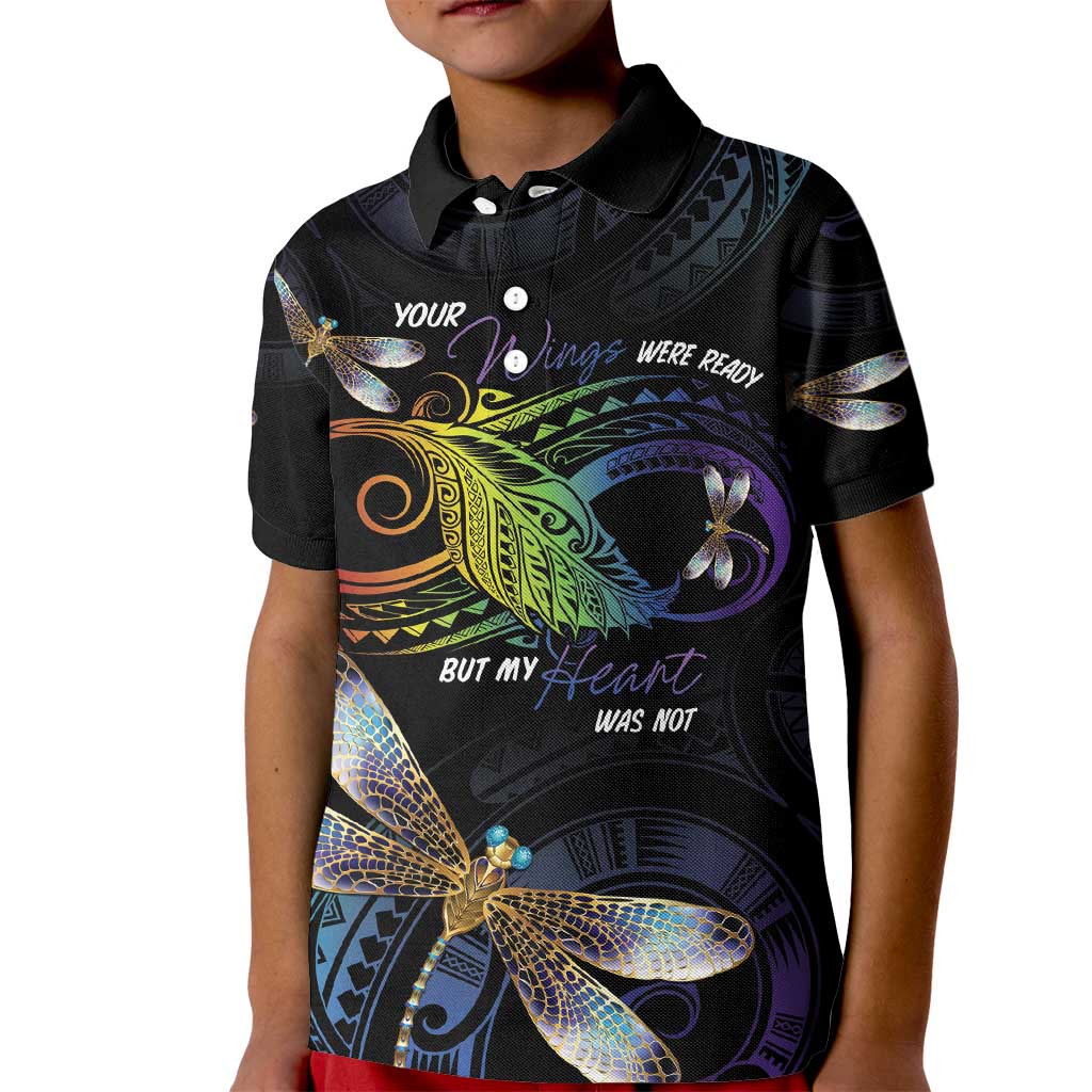 Personalised Polynesian Memorial Kid Polo Shirt Your Wings Were Ready But My Heart Was Not