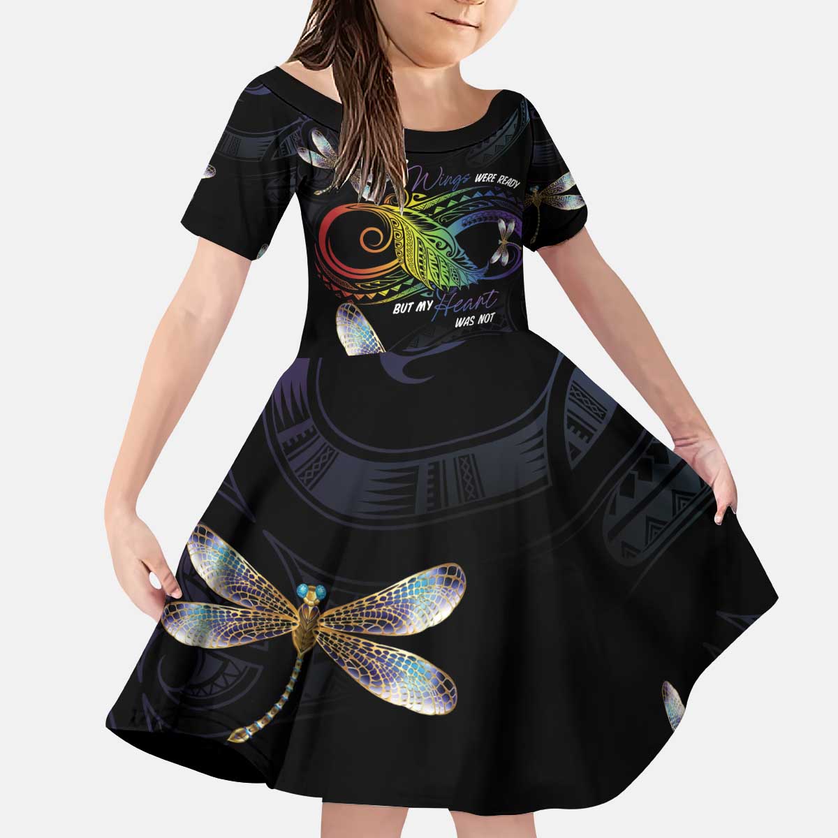 Personalised Polynesian Memorial Kid Short Sleeve Dress Your Wings Were Ready But My Heart Was Not