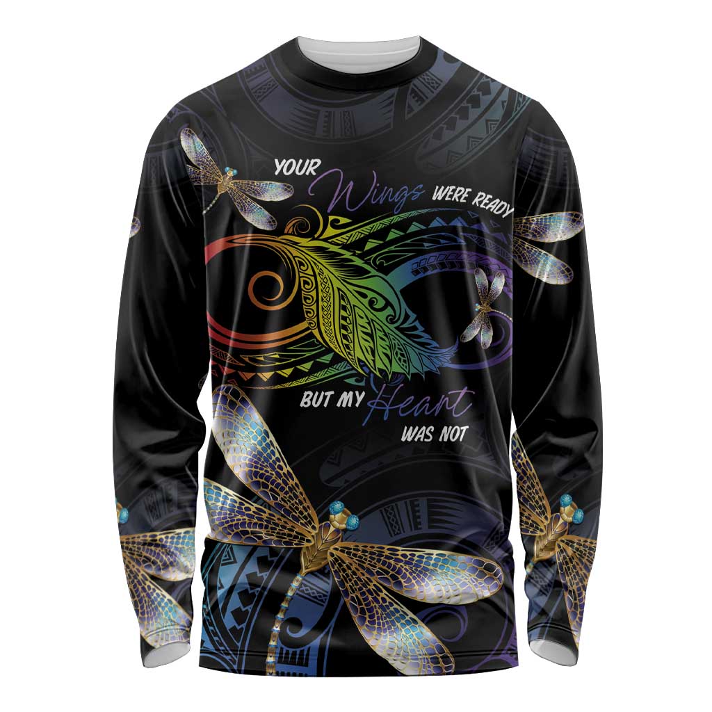 Personalised Polynesian Memorial Long Sleeve Shirt Your Wings Were Ready But My Heart Was Not