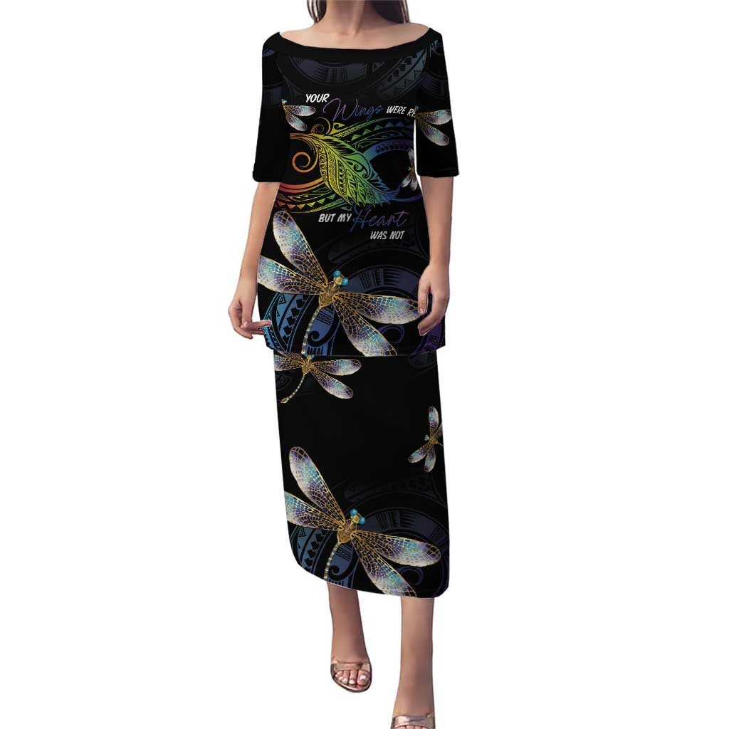 Personalised Polynesian Memorial Puletasi Your Wings Were Ready But My Heart Was Not LT7 Long Dress Black - Polynesian Pride