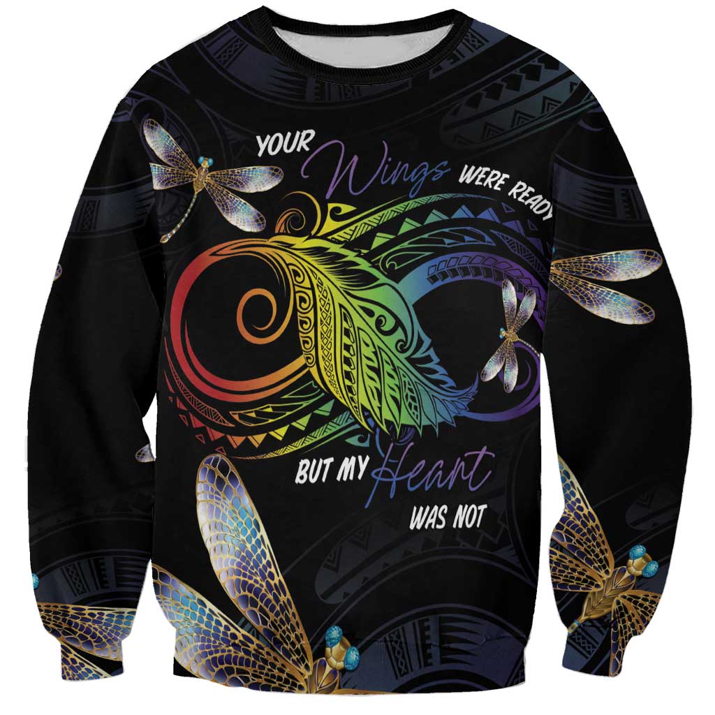 Personalised Polynesian Memorial Sweatshirt Your Wings Were Ready But My Heart Was Not LT7 Unisex Black - Polynesian Pride