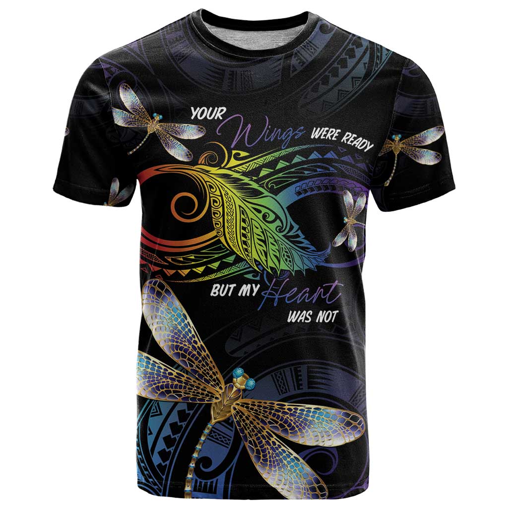 Personalised Polynesian Memorial T Shirt Your Wings Were Ready But My Heart Was Not LT7 Black - Polynesian Pride