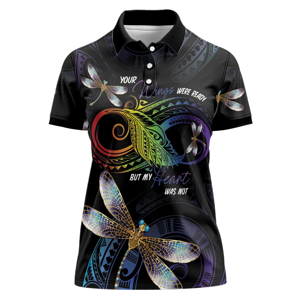 Personalised Polynesian Memorial Women Polo Shirt Your Wings Were Ready But My Heart Was Not