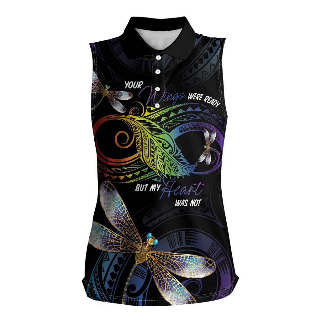Personalised Polynesian Memorial Women Sleeveless Polo Shirt Your Wings Were Ready But My Heart Was Not