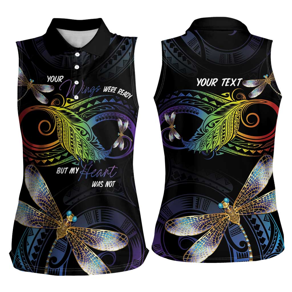 Personalised Polynesian Memorial Women Sleeveless Polo Shirt Your Wings Were Ready But My Heart Was Not