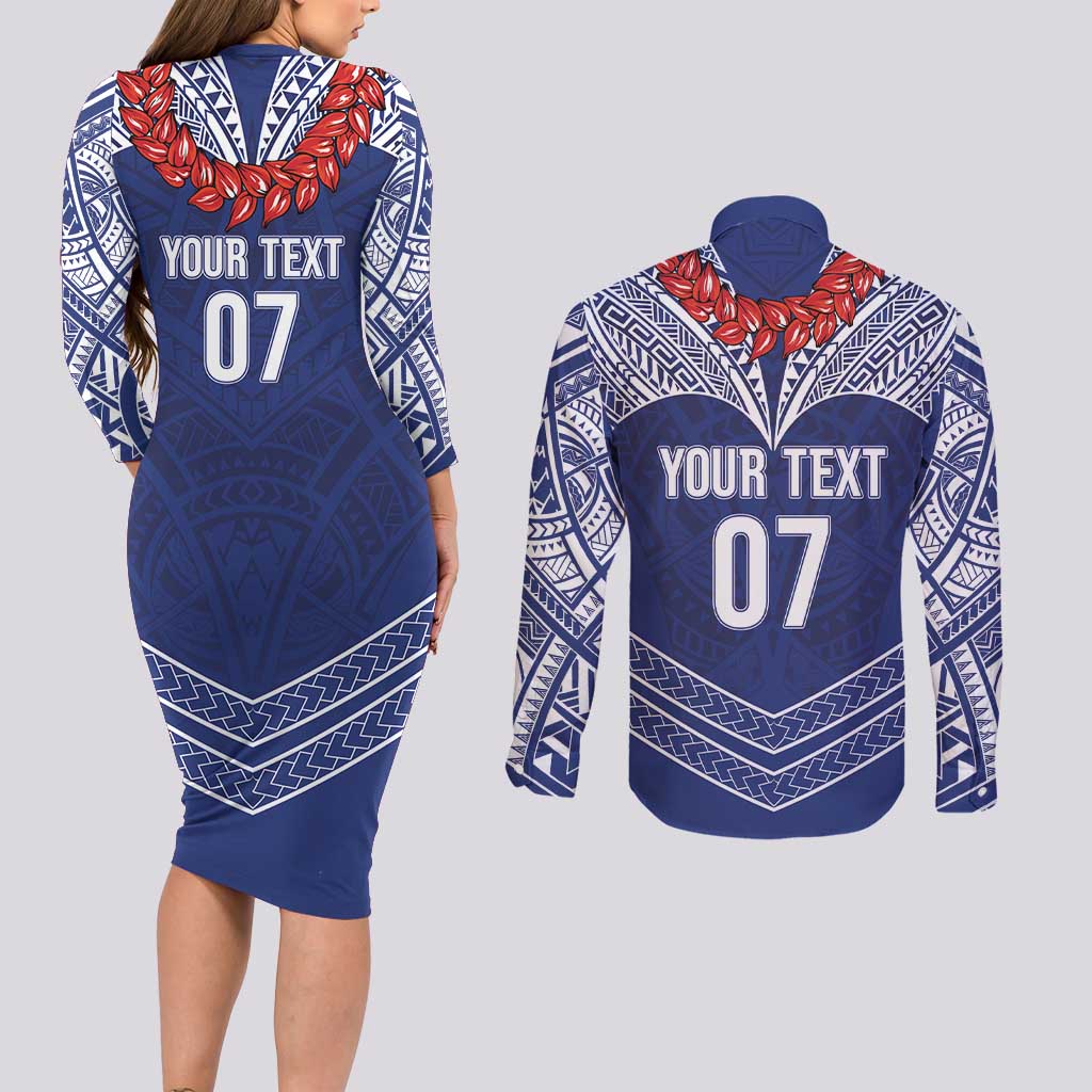 Toa Samoa Rugby Custom Couples Matching Long Sleeve Bodycon Dress and Long Sleeve Button Shirt Ulafala Mix Nifo'oti - Polynesian Pride