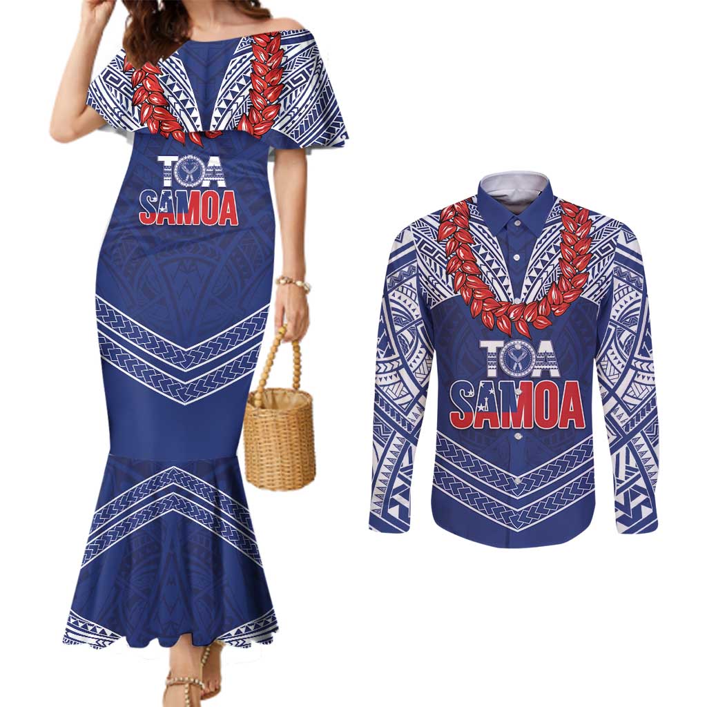 Toa Samoa Rugby Custom Couples Matching Mermaid Dress and Long Sleeve Button Shirt Ulafala Mix Nifo'oti - Polynesian Pride
