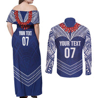 Toa Samoa Rugby Custom Couples Matching Off Shoulder Maxi Dress and Long Sleeve Button Shirt Ulafala Mix Nifo'oti - Polynesian Pride