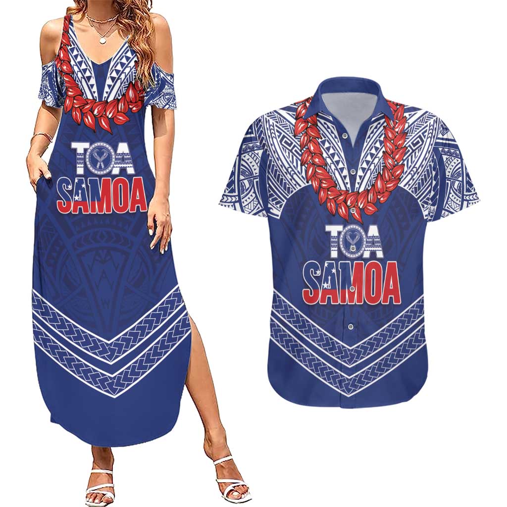 Toa Samoa Rugby Custom Couples Matching Summer Maxi Dress and Hawaiian Shirt Ulafala Mix Nifo'oti - Polynesian Pride