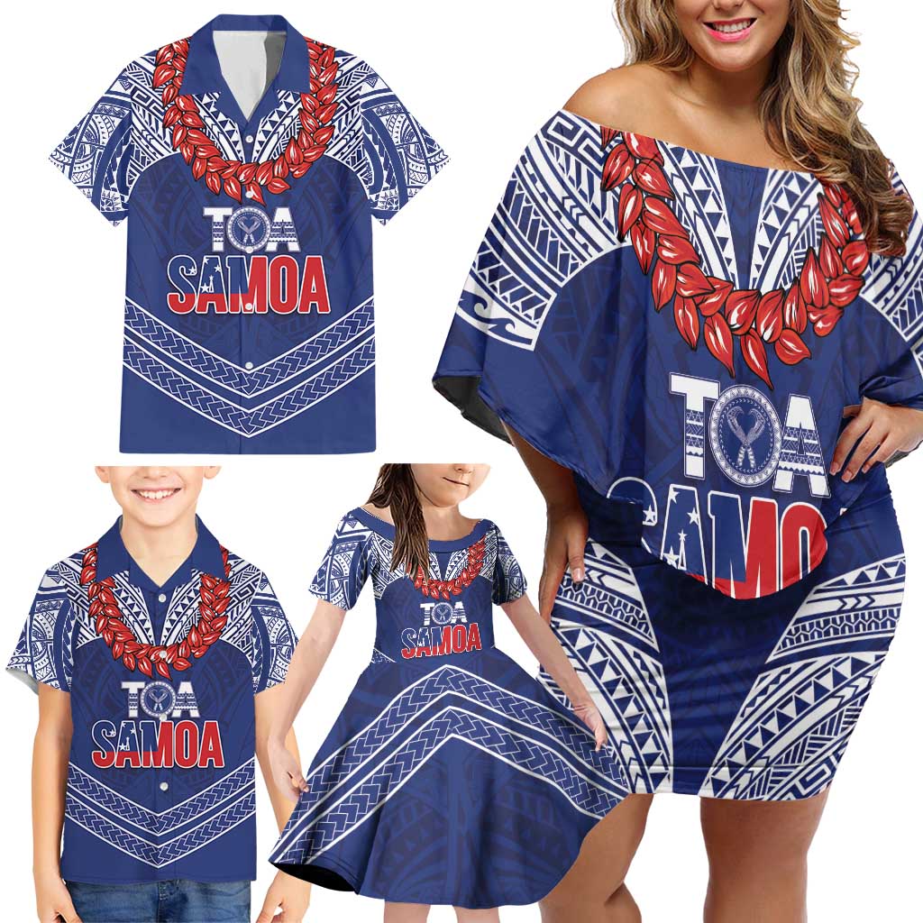 Toa Samoa Rugby Custom Family Matching Off Shoulder Short Dress and Hawaiian Shirt Ulafala Mix Nifo'oti - Polynesian Pride
