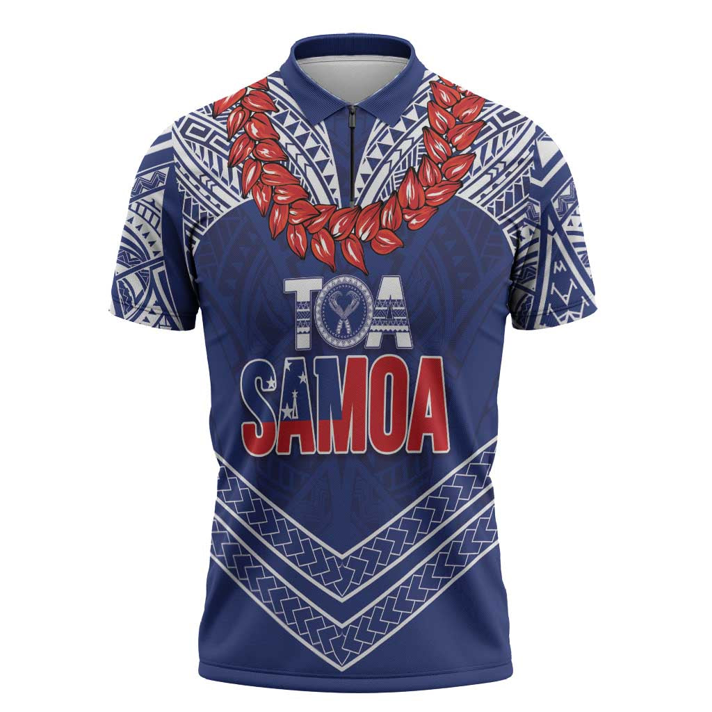 Toa Samoa Rugby Custom Zipper Polo Shirt Ulafala Mix Nifo'oti - Polynesian Pride
