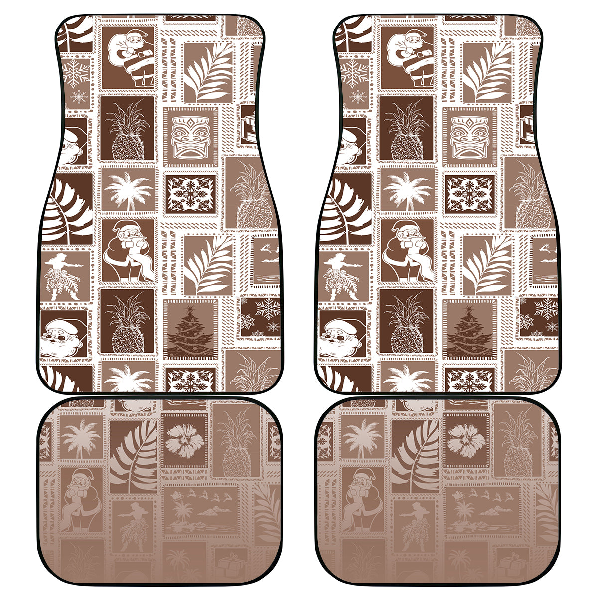 Hawaii Christmas Retro Patchwork Car Mats Brown LT7 Brown - Polynesian Pride