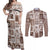 Hawaii Christmas Retro Patchwork Couples Matching Off Shoulder Maxi Dress and Long Sleeve Button Shirt Brown LT7 Brown - Polynesian Pride