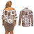 Hawaii Christmas Retro Patchwork Couples Matching Off Shoulder Short Dress and Long Sleeve Button Shirt Brown LT7 - Polynesian Pride