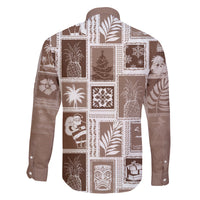 Hawaii Christmas Retro Patchwork Family Matching Long Sleeve Bodycon Dress and Hawaiian Shirt Brown LT7 - Polynesian Pride