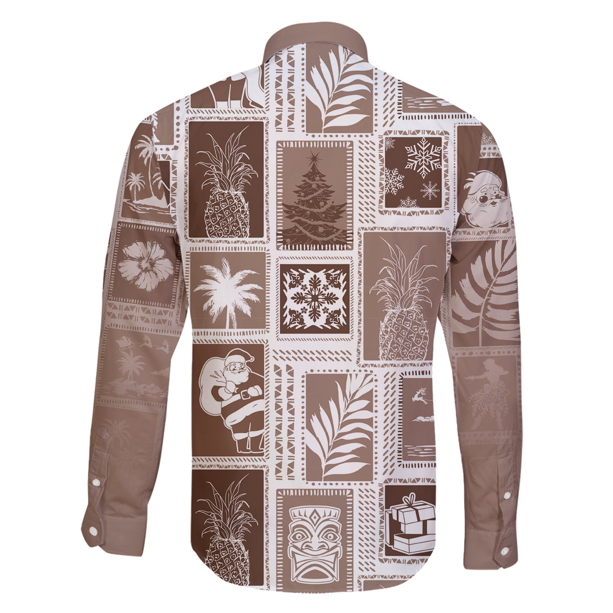 Hawaii Christmas Retro Patchwork Family Matching Puletasi Dress and Hawaiian Shirt Brown LT7 - Polynesian Pride