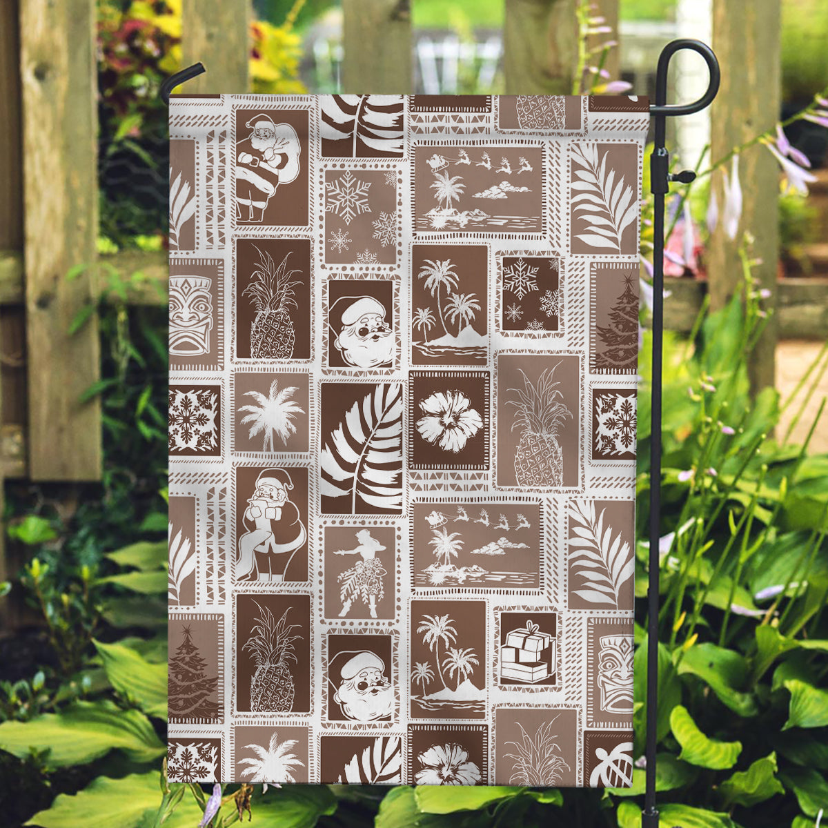 Hawaii Christmas Retro Patchwork Garden Flag Brown LT7 Garden Flag Brown - Polynesian Pride